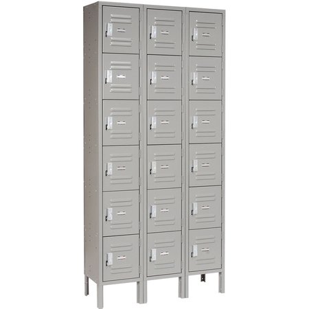 GLOBAL INDUSTRIAL Six Tier Locker, 12x12, x12, 18 Door, Ready To Assemble, Gray 652055GY